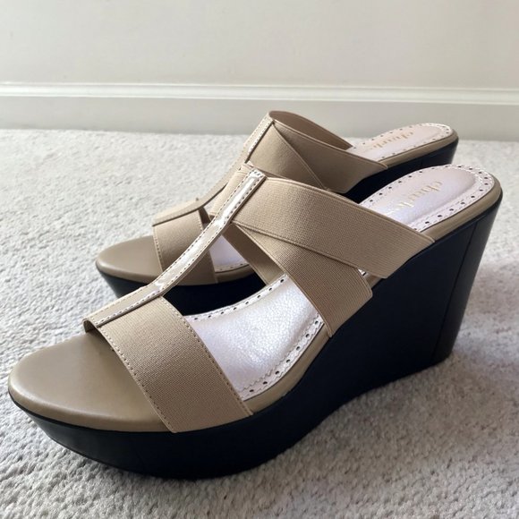 NWOB Charles David Stretch Platform Wedge Sandals - Picture 2 of 8